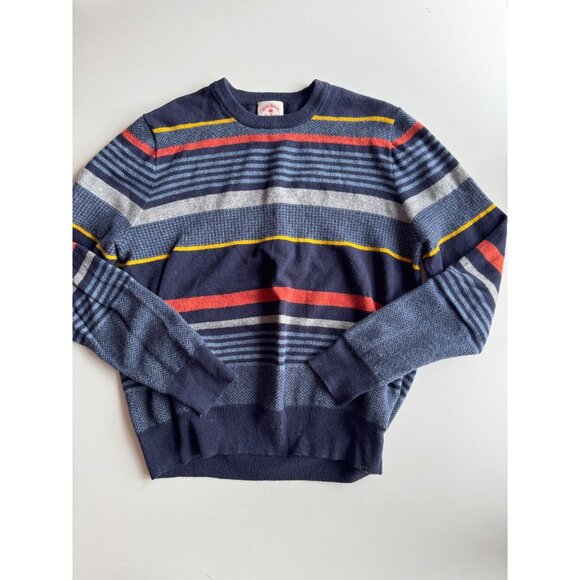 BROOKS BROTHERS RED FLEECE Navy Striped Wool Knit Crew Neck Sweater, Size L - Picture 3 of 12